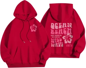 Hoodies for Women Plus Size Cute Long Sleeve Pullovers Drawstring Tops Loose Print Sweatshirts with Pocket