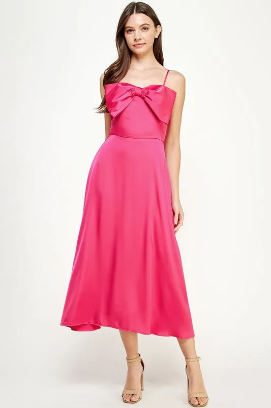 Hot Pink Bow Detail Satin Dress