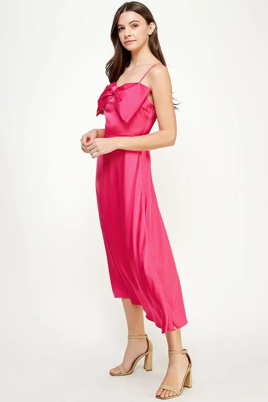 Hot Pink Bow Detail Satin Dress