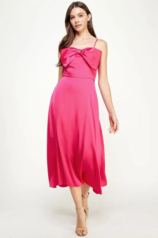 Hot Pink Bow Detail Satin Dress