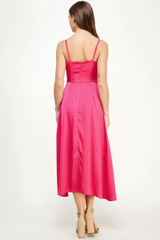 Hot Pink Bow Detail Satin Dress