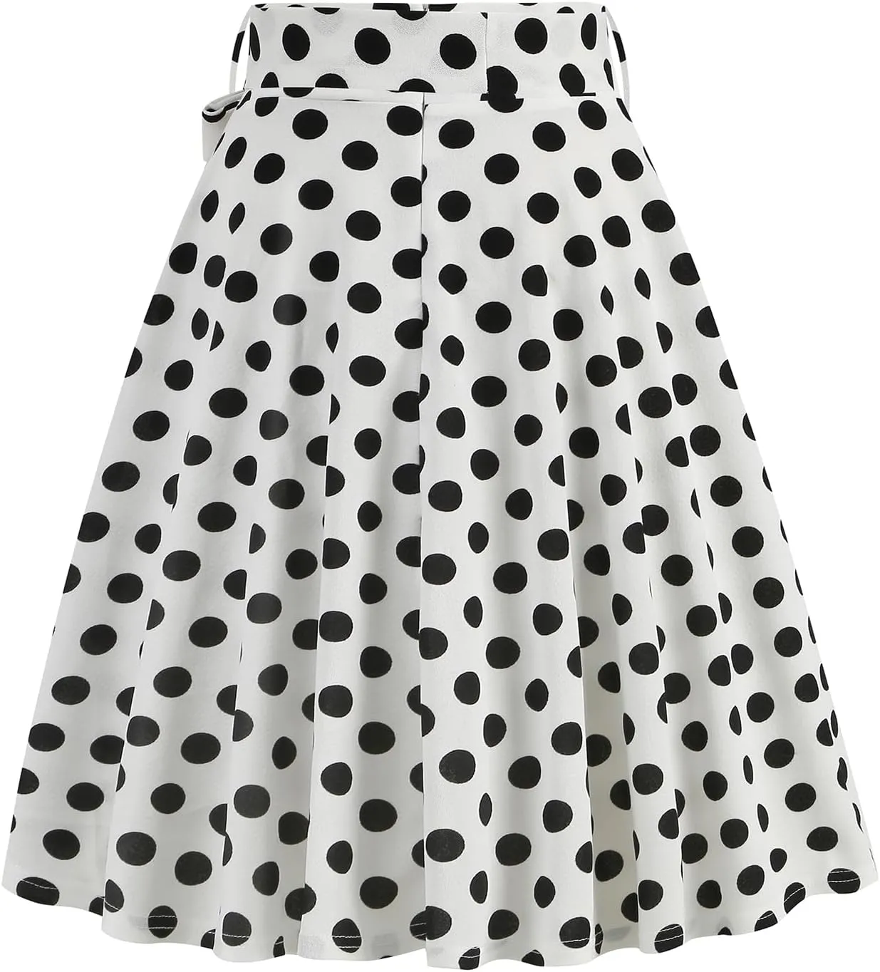 IDOPIP Women 50s Vintage Polka Dot Skirt High Waist A-Line Floral Swing Skirt Summer Elegant Cocktail Flowy Boho Belted Skirt