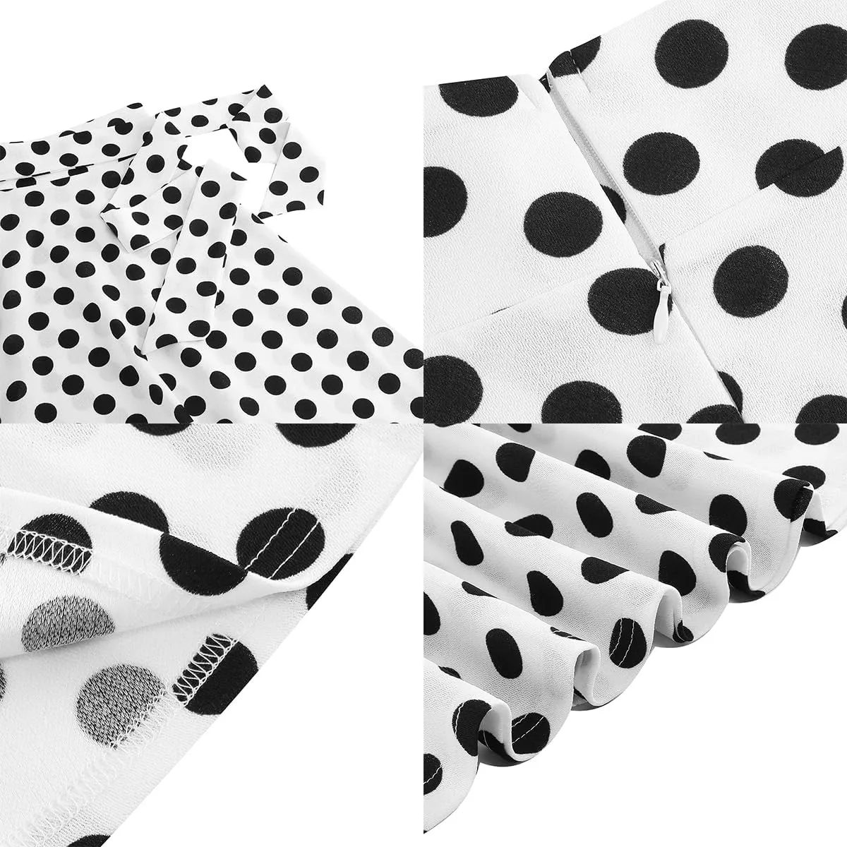 IDOPIP Women 50s Vintage Polka Dot Skirt High Waist A-Line Floral Swing Skirt Summer Elegant Cocktail Flowy Boho Belted Skirt