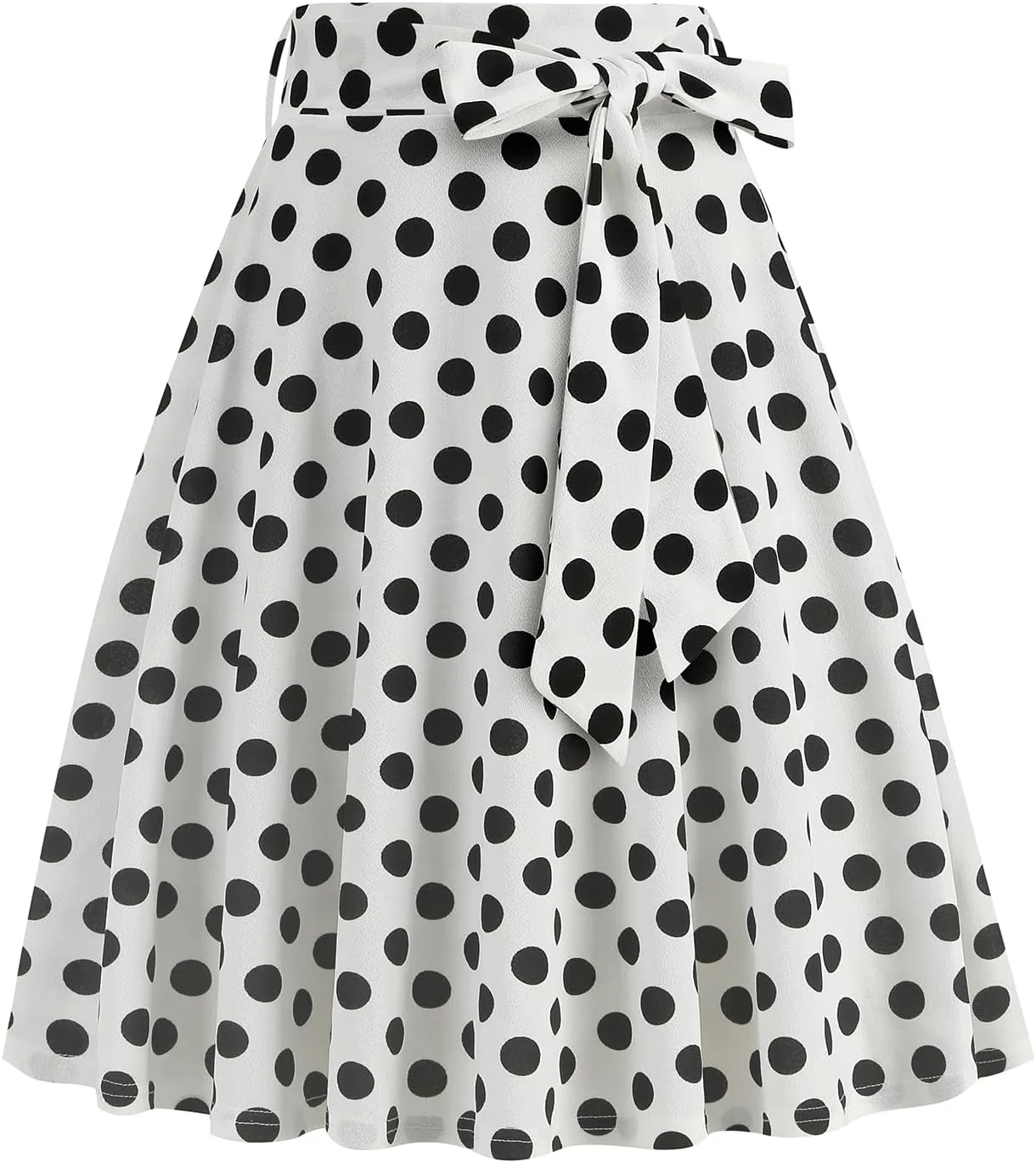 IDOPIP Women 50s Vintage Polka Dot Skirt High Waist A-Line Floral Swing Skirt Summer Elegant Cocktail Flowy Boho Belted Skirt