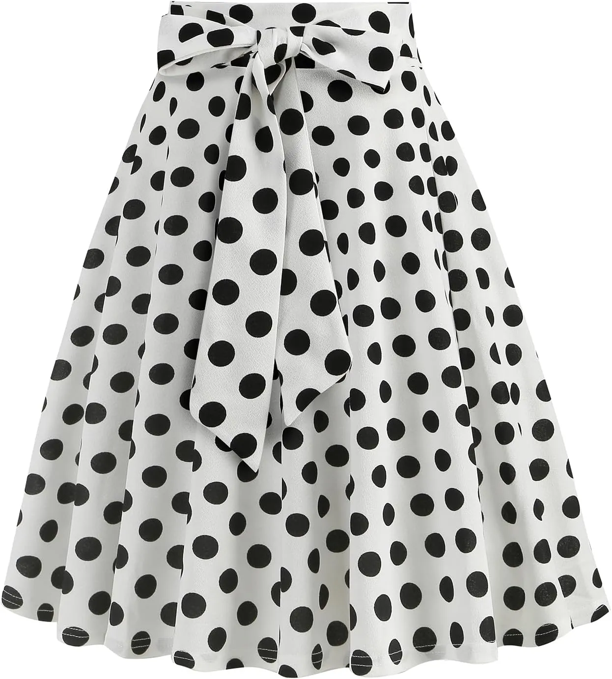 IDOPIP Women 50s Vintage Polka Dot Skirt High Waist A-Line Floral Swing Skirt Summer Elegant Cocktail Flowy Boho Belted Skirt
