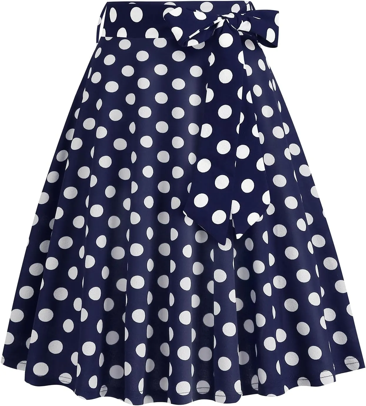 IDOPIP Women 50s Vintage Polka Dot Skirt High Waist A-Line Floral Swing Skirt Summer Elegant Cocktail Flowy Boho Belted Skirt