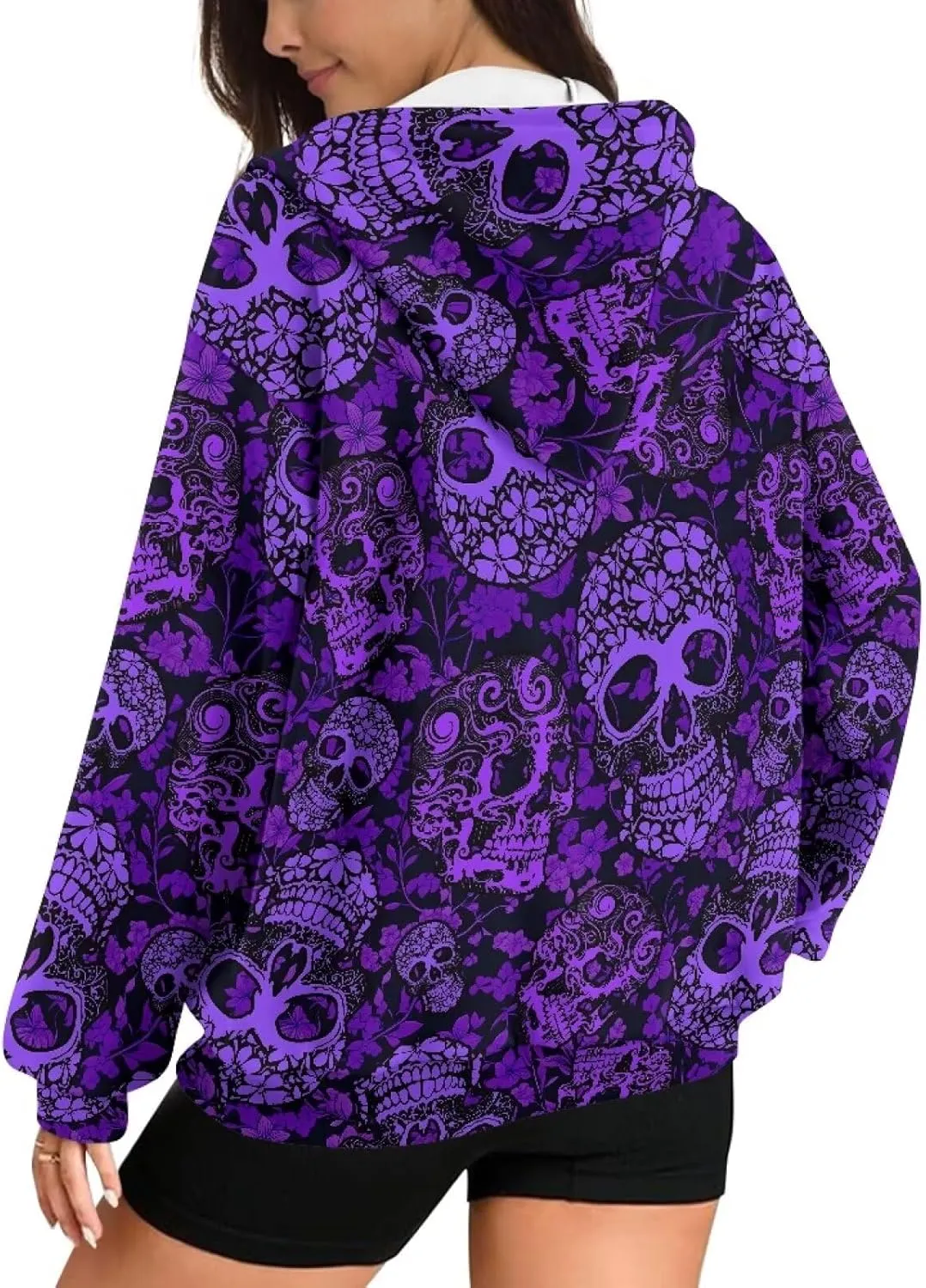 Irisjudy Gothic Thorn Rose Womens Oversized Sweatshirts Christmas Dachshund Zip Up Loose Hoodies Sugar Skull Workout Outfits