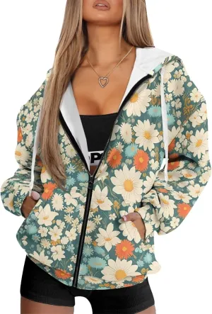 Irisjudy Gothic Thorn Rose Womens Oversized Sweatshirts Christmas Dachshund Zip Up Loose Hoodies Sugar Skull Workout Outfits