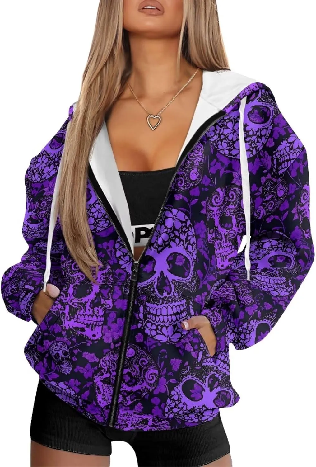 Irisjudy Gothic Thorn Rose Womens Oversized Sweatshirts Christmas Dachshund Zip Up Loose Hoodies Sugar Skull Workout Outfits