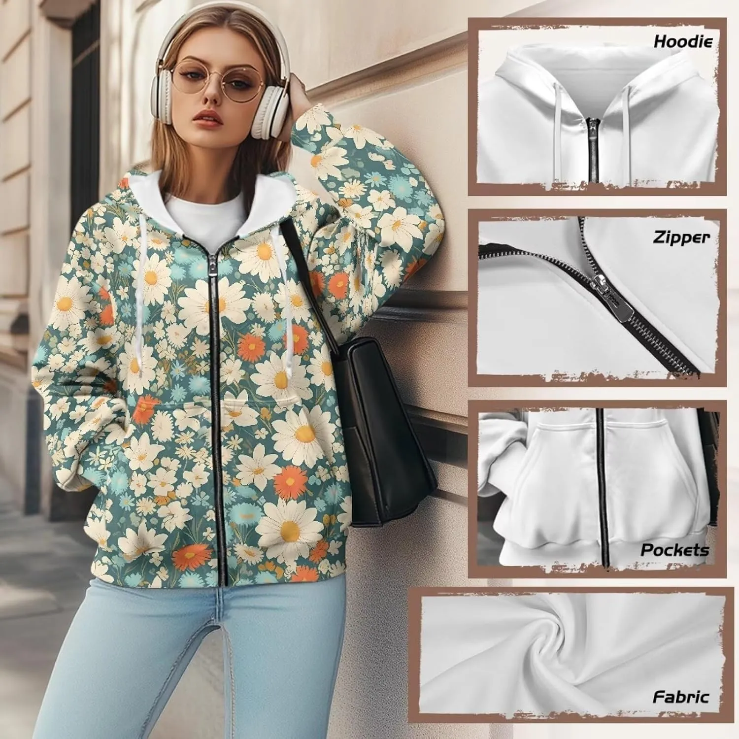 Irisjudy Gothic Thorn Rose Womens Oversized Sweatshirts Christmas Dachshund Zip Up Loose Hoodies Sugar Skull Workout Outfits