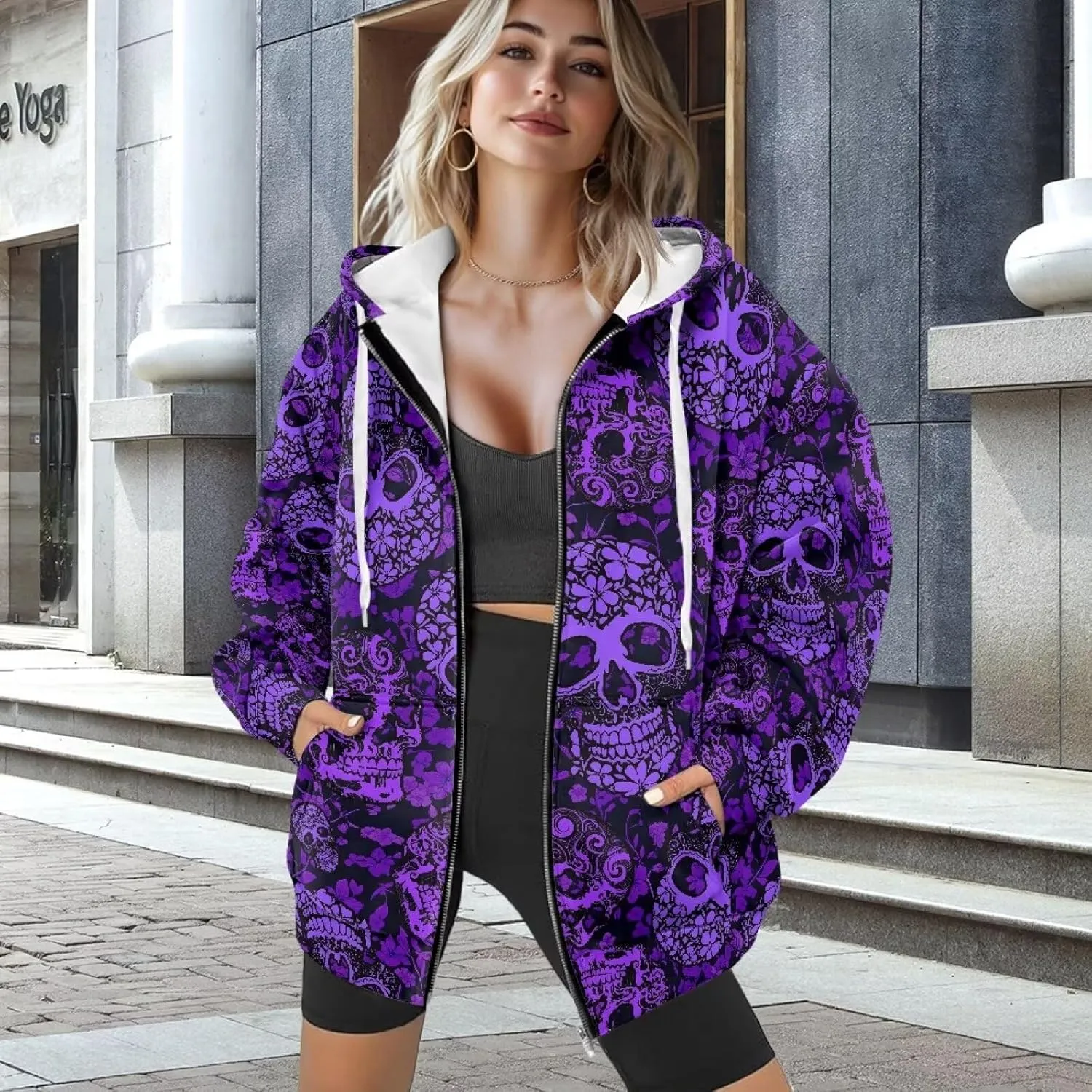 Irisjudy Gothic Thorn Rose Womens Oversized Sweatshirts Christmas Dachshund Zip Up Loose Hoodies Sugar Skull Workout Outfits