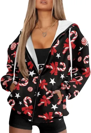 Irisjudy Gothic Thorn Rose Womens Oversized Sweatshirts Christmas Dachshund Zip Up Loose Hoodies Sugar Skull Workout Outfits