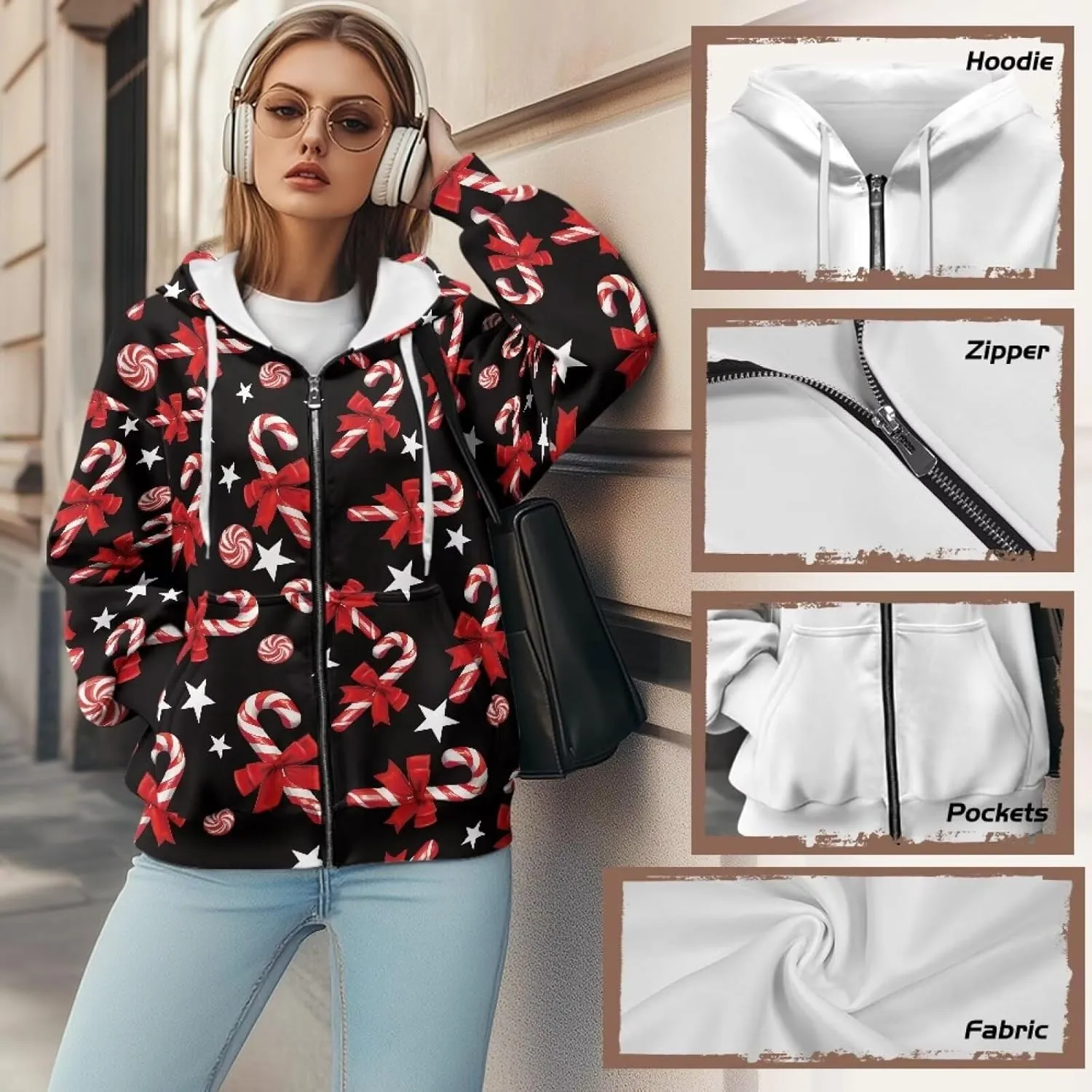 Irisjudy Gothic Thorn Rose Womens Oversized Sweatshirts Christmas Dachshund Zip Up Loose Hoodies Sugar Skull Workout Outfits