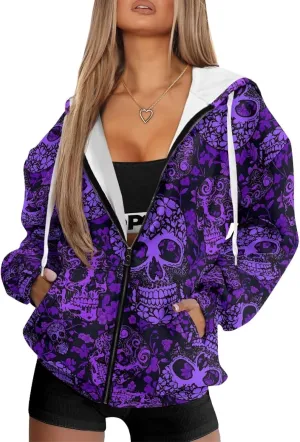 Irisjudy Gothic Thorn Rose Womens Oversized Sweatshirts Christmas Dachshund Zip Up Loose Hoodies Sugar Skull Workout Outfits