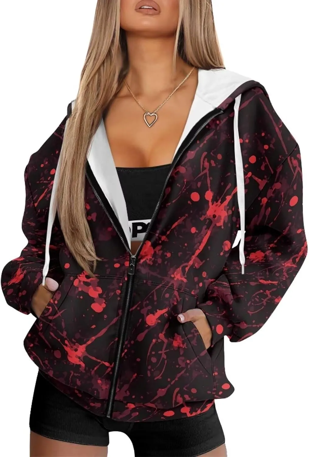 Irisjudy Loose Hoodies for Women Van Gogh Starry Night Zip Up Hoodie Y2k Hooded with Pocket Island Totem Oversized Sweatshirt