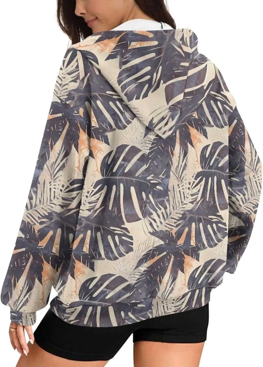 Irisjudy Loose Hoodies for Women Van Gogh Starry Night Zip Up Hoodie Y2k Hooded with Pocket Island Totem Oversized Sweatshirt
