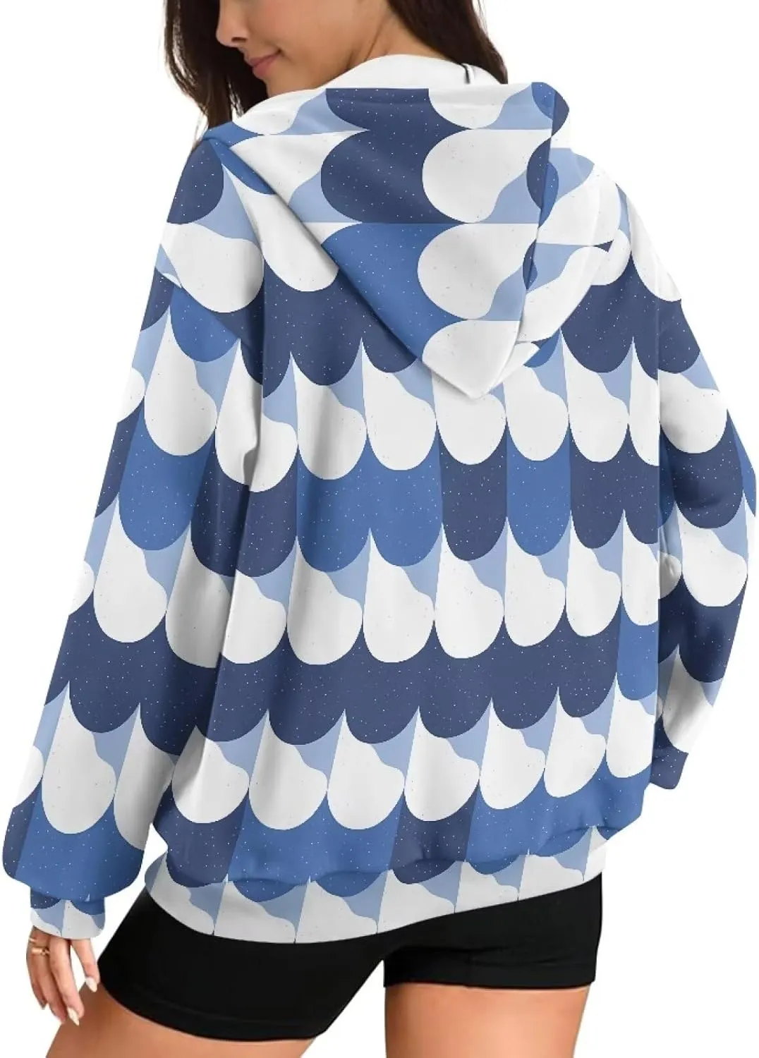 Irisjudy Loose Hoodies for Women Van Gogh Starry Night Zip Up Hoodie Y2k Hooded with Pocket Island Totem Oversized Sweatshirt
