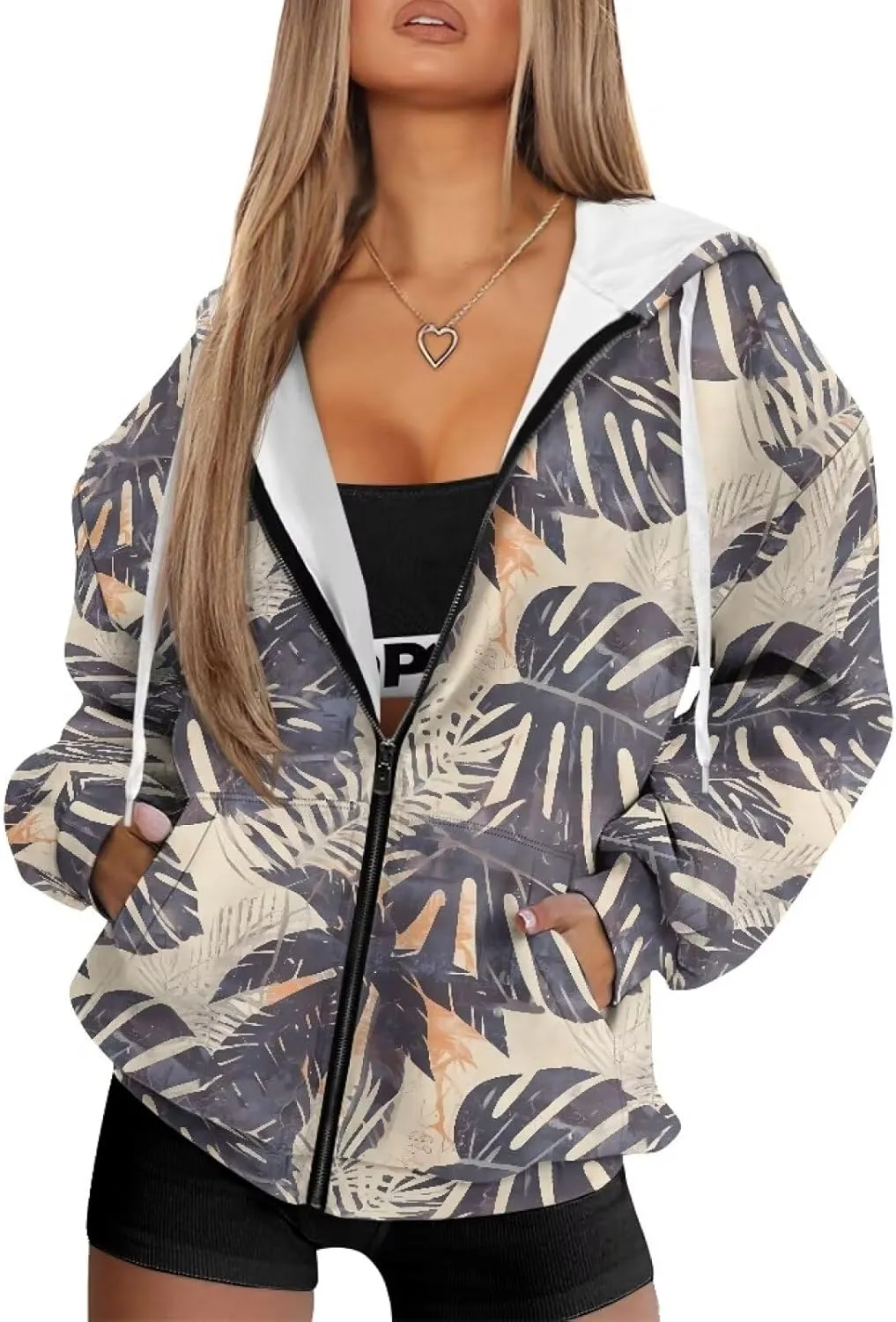 Irisjudy Loose Hoodies for Women Van Gogh Starry Night Zip Up Hoodie Y2k Hooded with Pocket Island Totem Oversized Sweatshirt