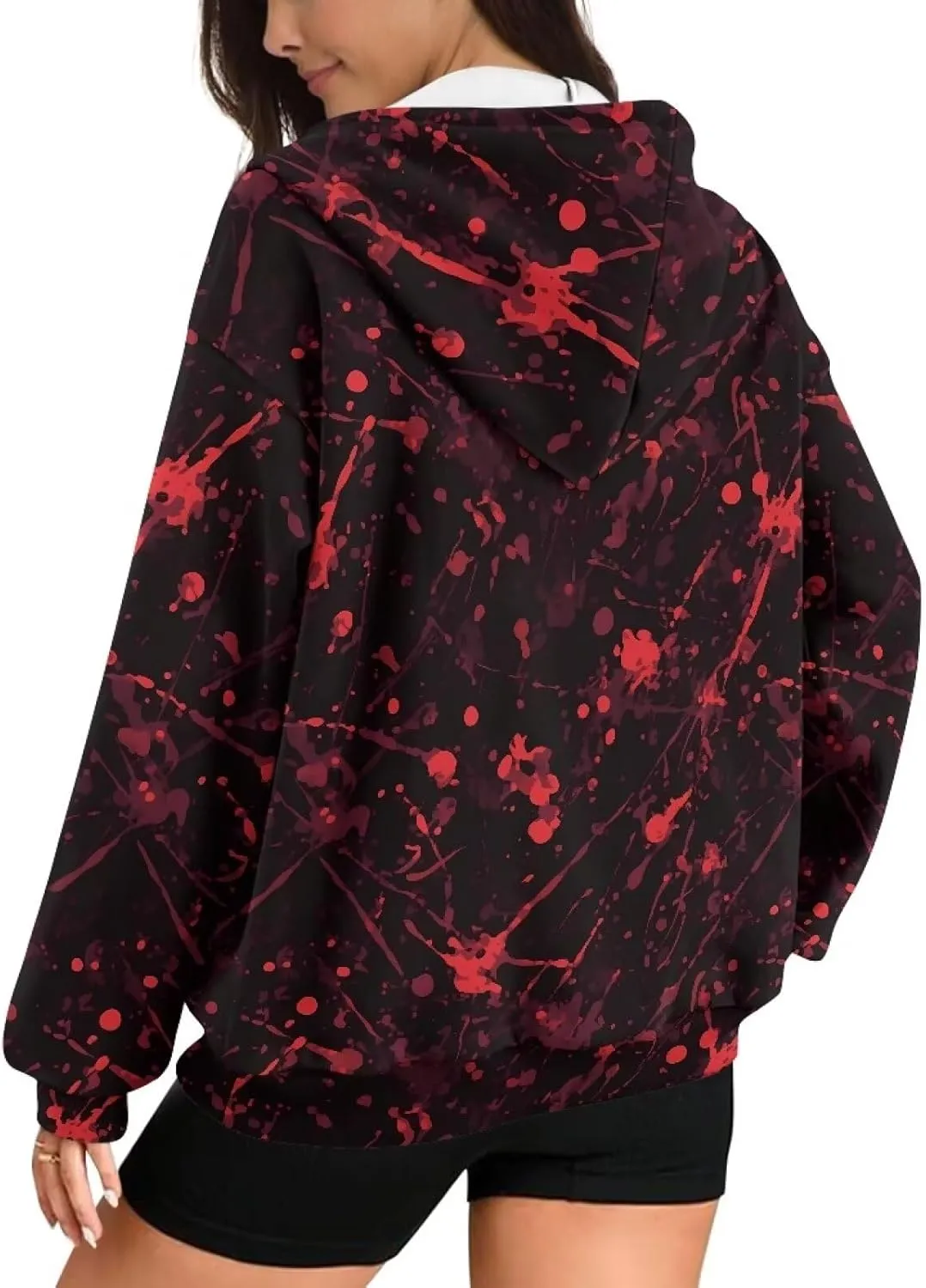 Irisjudy Loose Hoodies for Women Van Gogh Starry Night Zip Up Hoodie Y2k Hooded with Pocket Island Totem Oversized Sweatshirt