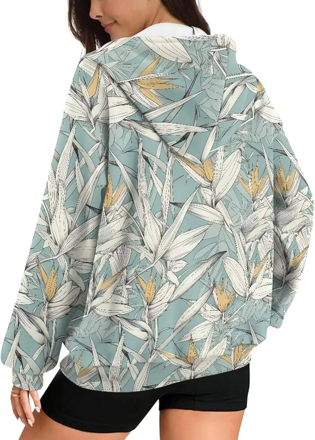 Irisjudy Loose Hoodies for Women Van Gogh Starry Night Zip Up Hoodie Y2k Hooded with Pocket Island Totem Oversized Sweatshirt