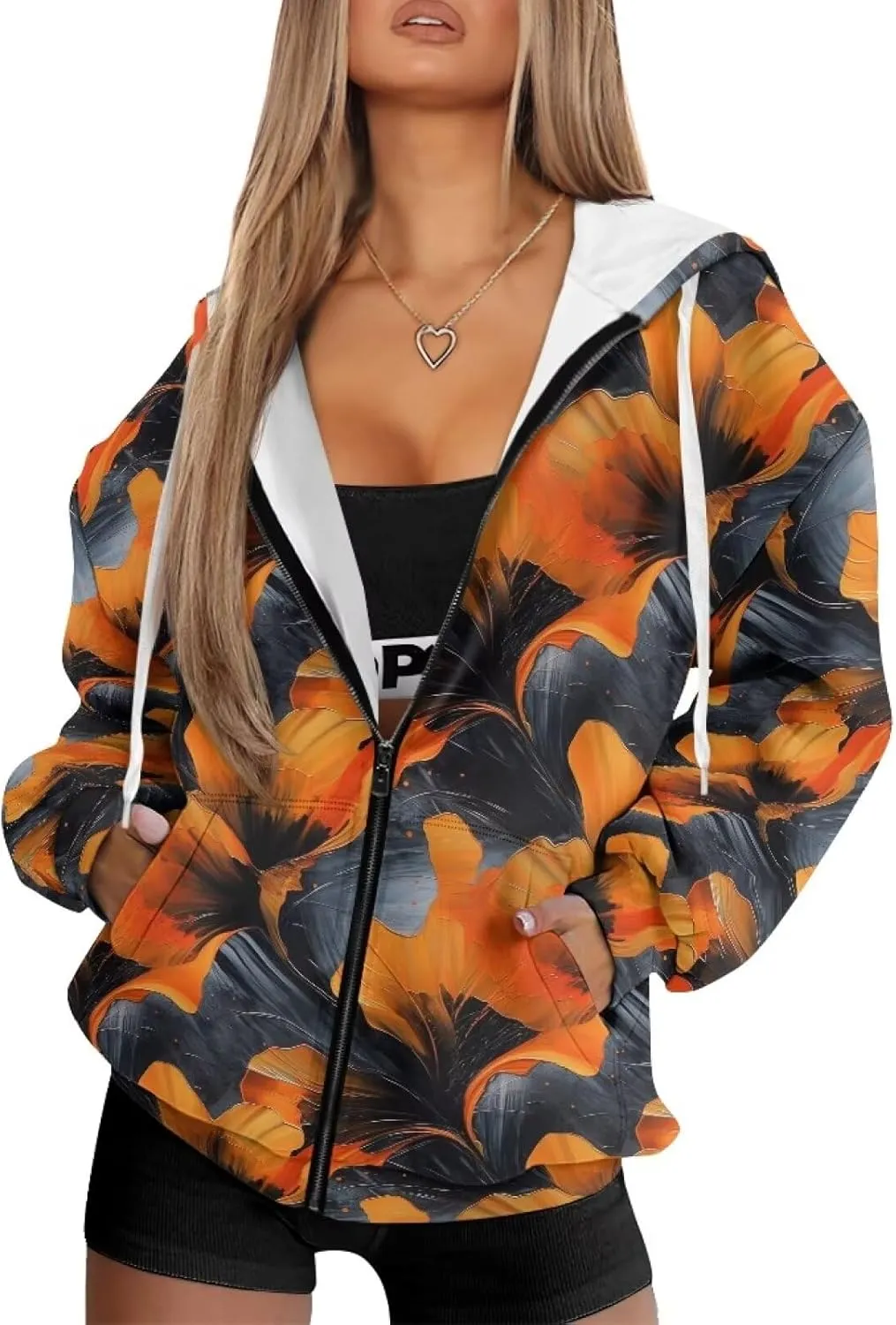 Irisjudy Skull Floral Women Zip Up Hoodie Sweatshirt Rainbow Tie Dye Fall Hooded Jacket Thanksgiving Turkey Oversized Hoodie