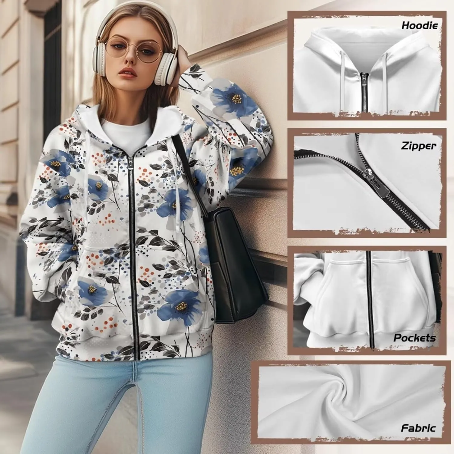 Irisjudy Skull Floral Women Zip Up Hoodie Sweatshirt Rainbow Tie Dye Fall Hooded Jacket Thanksgiving Turkey Oversized Hoodie