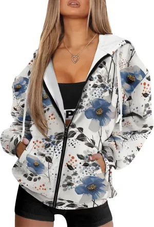 Irisjudy Skull Floral Women Zip Up Hoodie Sweatshirt Rainbow Tie Dye Fall Hooded Jacket Thanksgiving Turkey Oversized Hoodie
