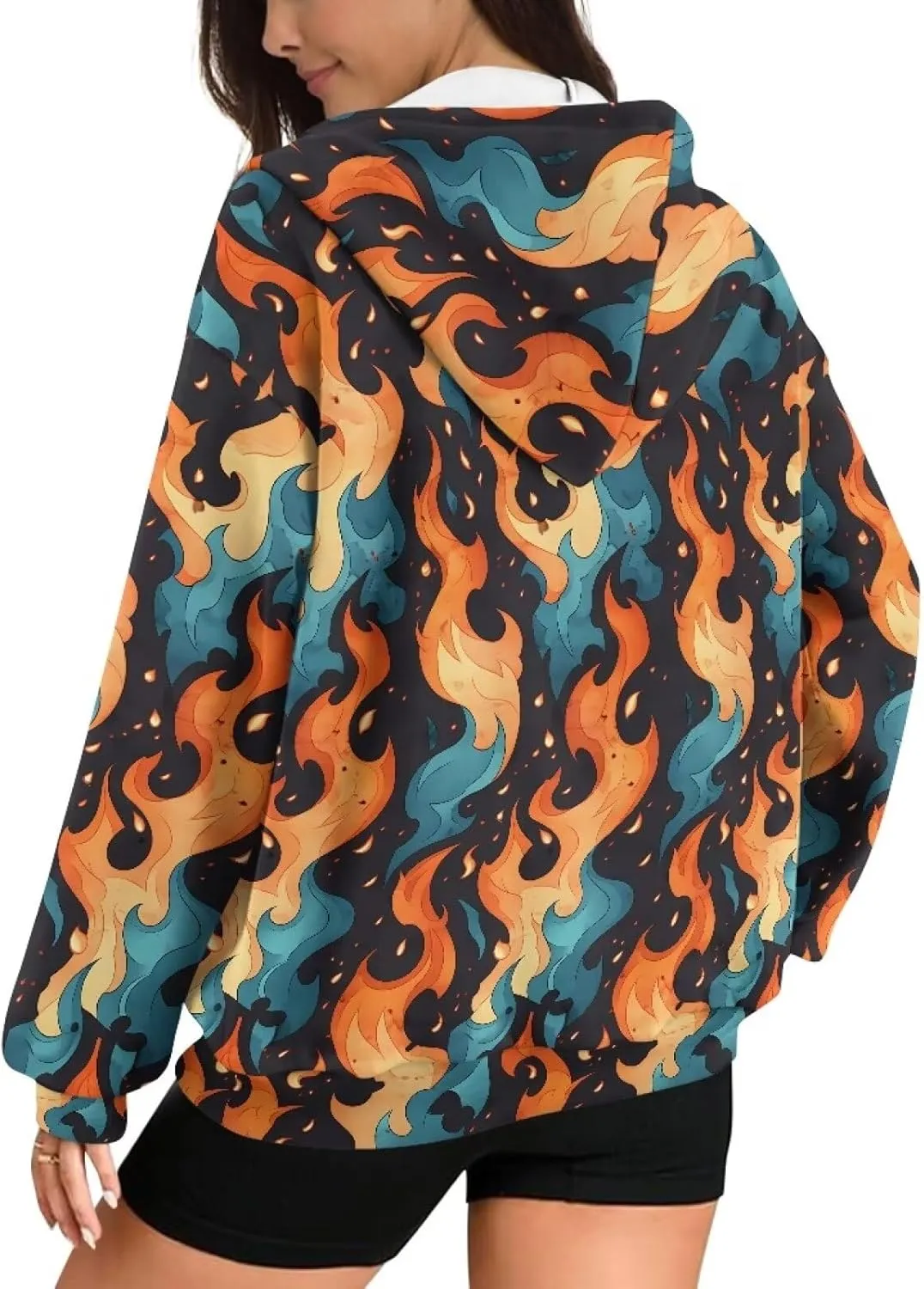 Irisjudy Skull Floral Women Zip Up Hoodie Sweatshirt Rainbow Tie Dye Fall Hooded Jacket Thanksgiving Turkey Oversized Hoodie