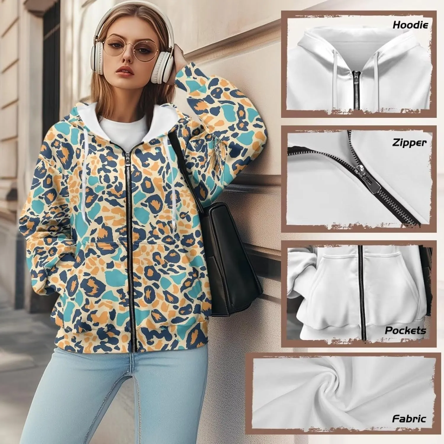 Irisjudy Skull Floral Women Zip Up Hoodie Sweatshirt Rainbow Tie Dye Fall Hooded Jacket Thanksgiving Turkey Oversized Hoodie