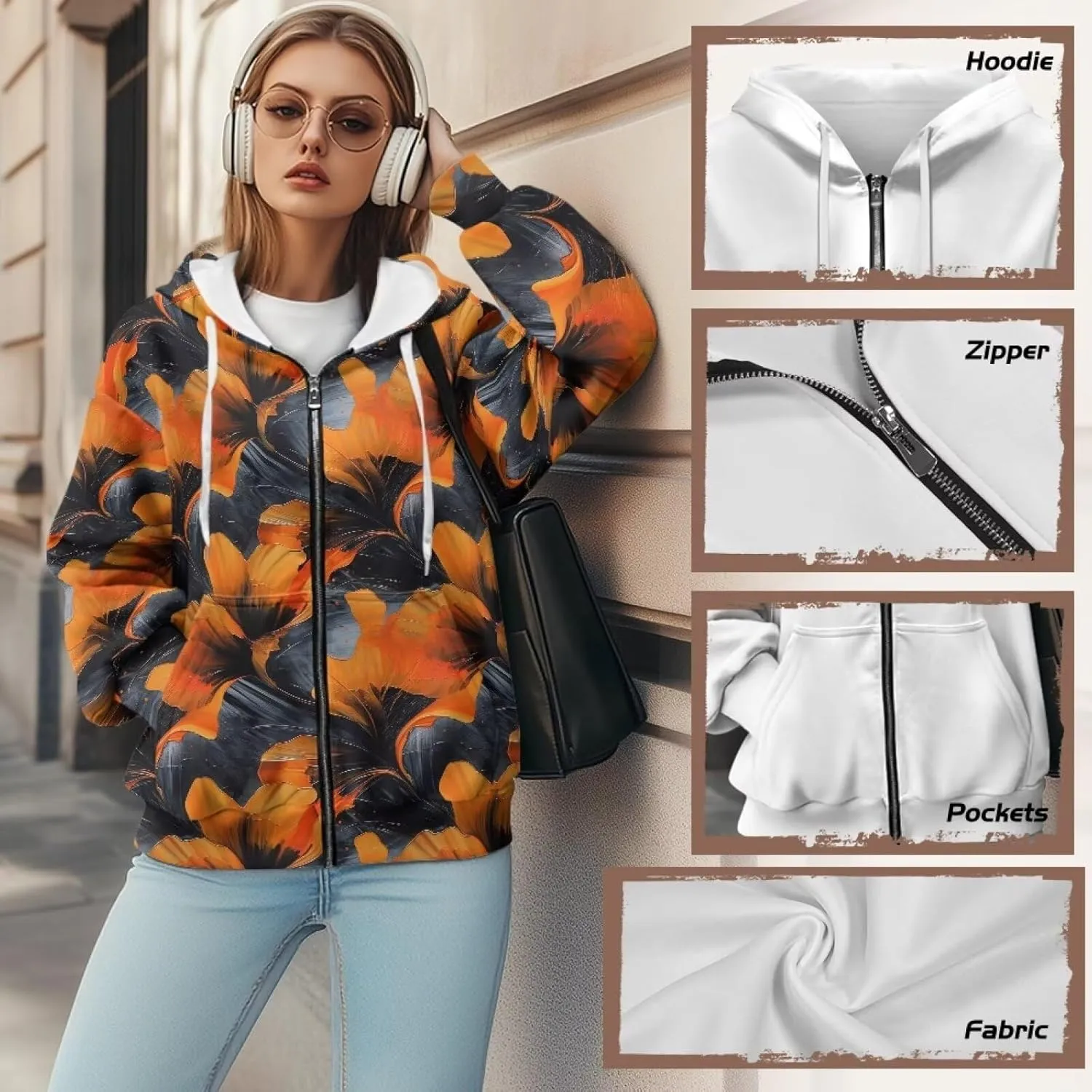 Irisjudy Skull Floral Women Zip Up Hoodie Sweatshirt Rainbow Tie Dye Fall Hooded Jacket Thanksgiving Turkey Oversized Hoodie