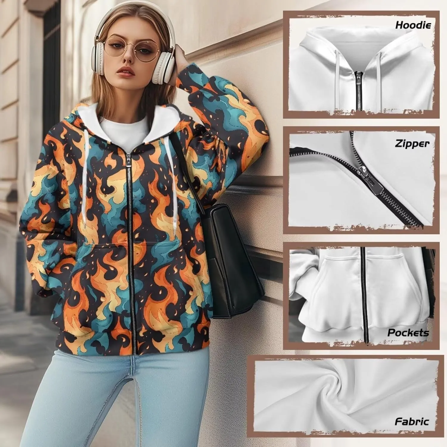 Irisjudy Skull Floral Women Zip Up Hoodie Sweatshirt Rainbow Tie Dye Fall Hooded Jacket Thanksgiving Turkey Oversized Hoodie