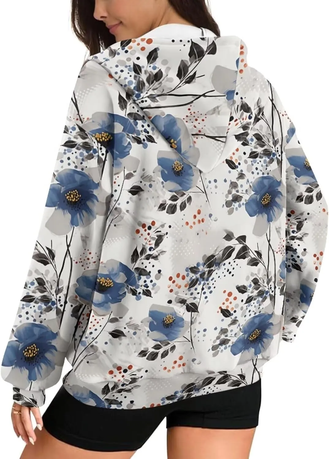 Irisjudy Skull Floral Women Zip Up Hoodie Sweatshirt Rainbow Tie Dye Fall Hooded Jacket Thanksgiving Turkey Oversized Hoodie