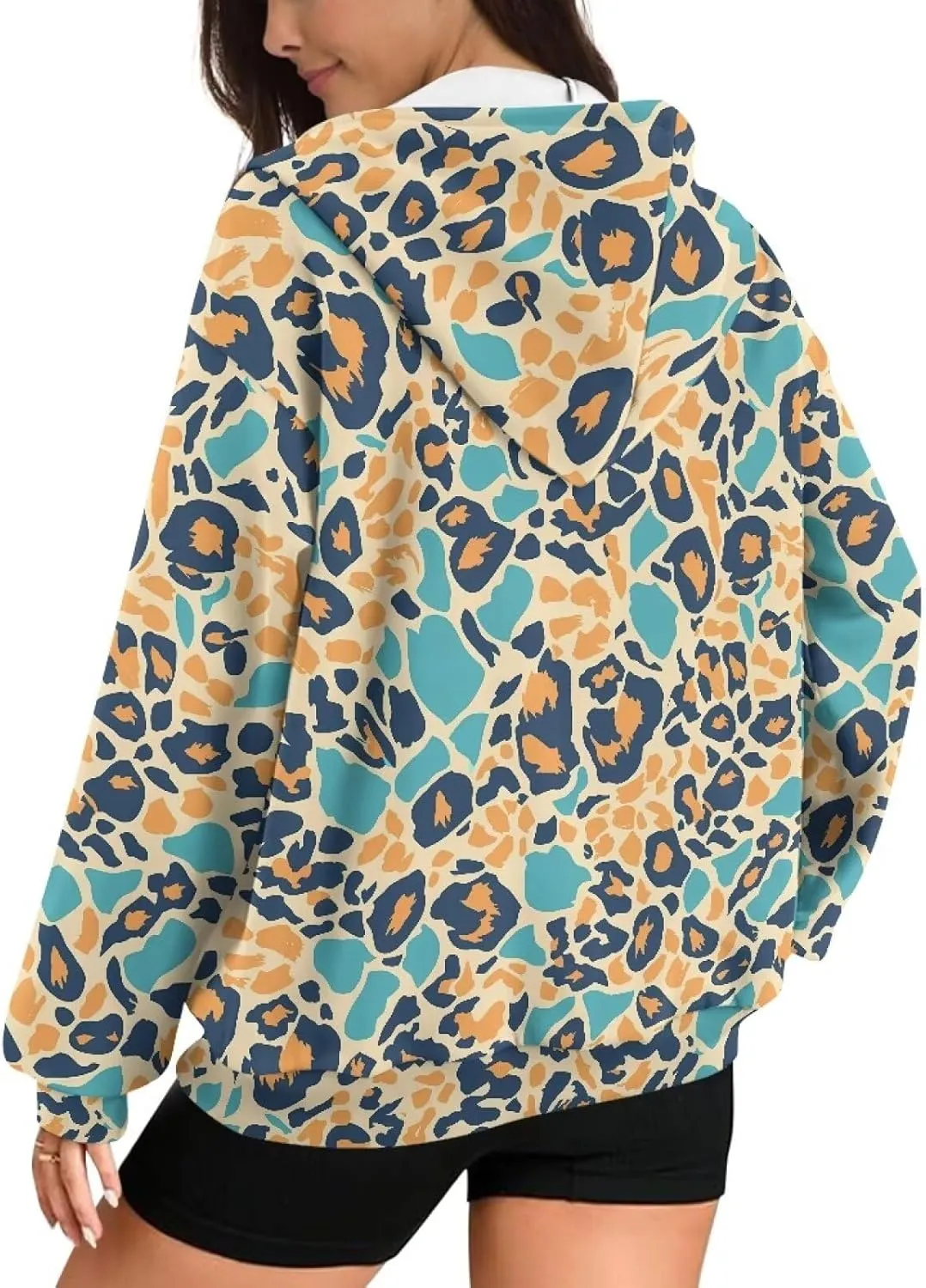 Irisjudy Skull Floral Women Zip Up Hoodie Sweatshirt Rainbow Tie Dye Fall Hooded Jacket Thanksgiving Turkey Oversized Hoodie