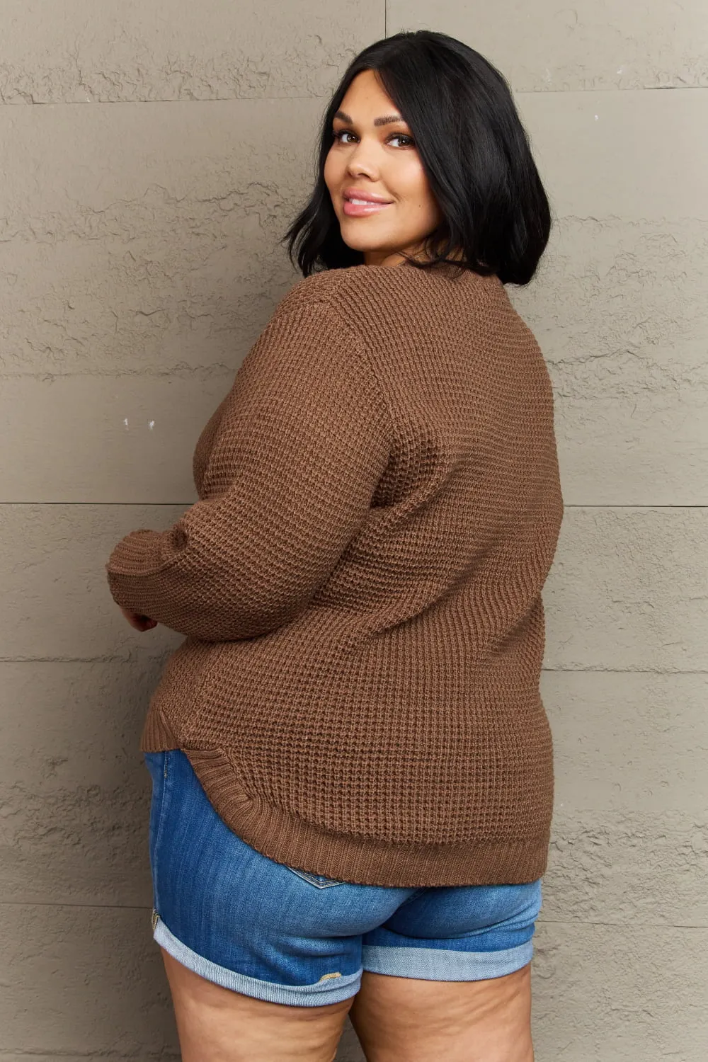 Jessica Breezy Days High Low Waffle Knit Sweater