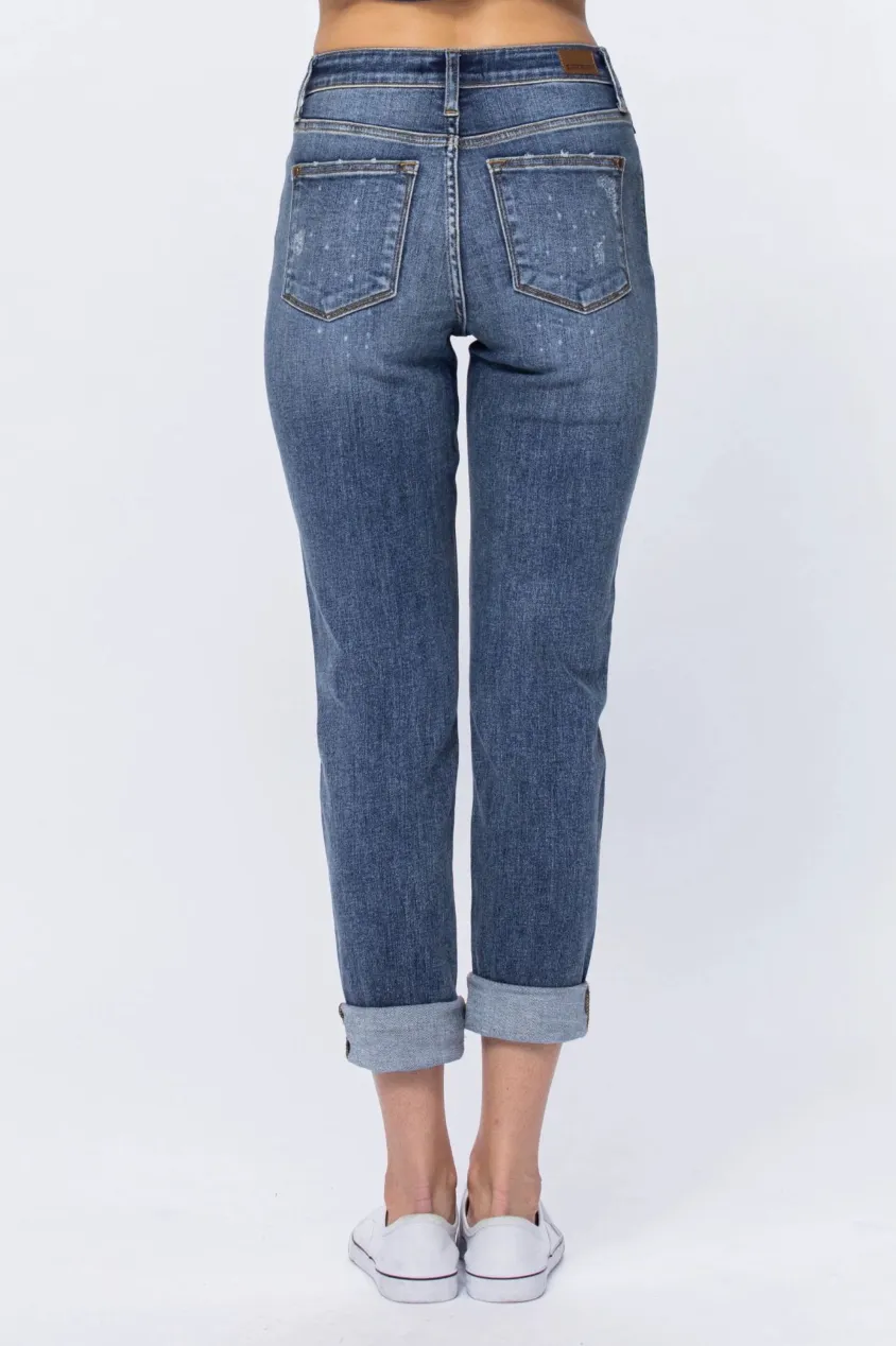 Judy Blue High Waist Bleach Splash Boyfriend Denim