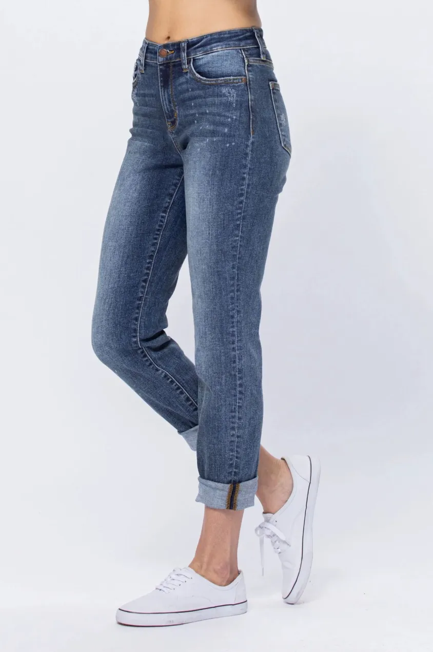 Judy Blue High Waist Bleach Splash Boyfriend Denim
