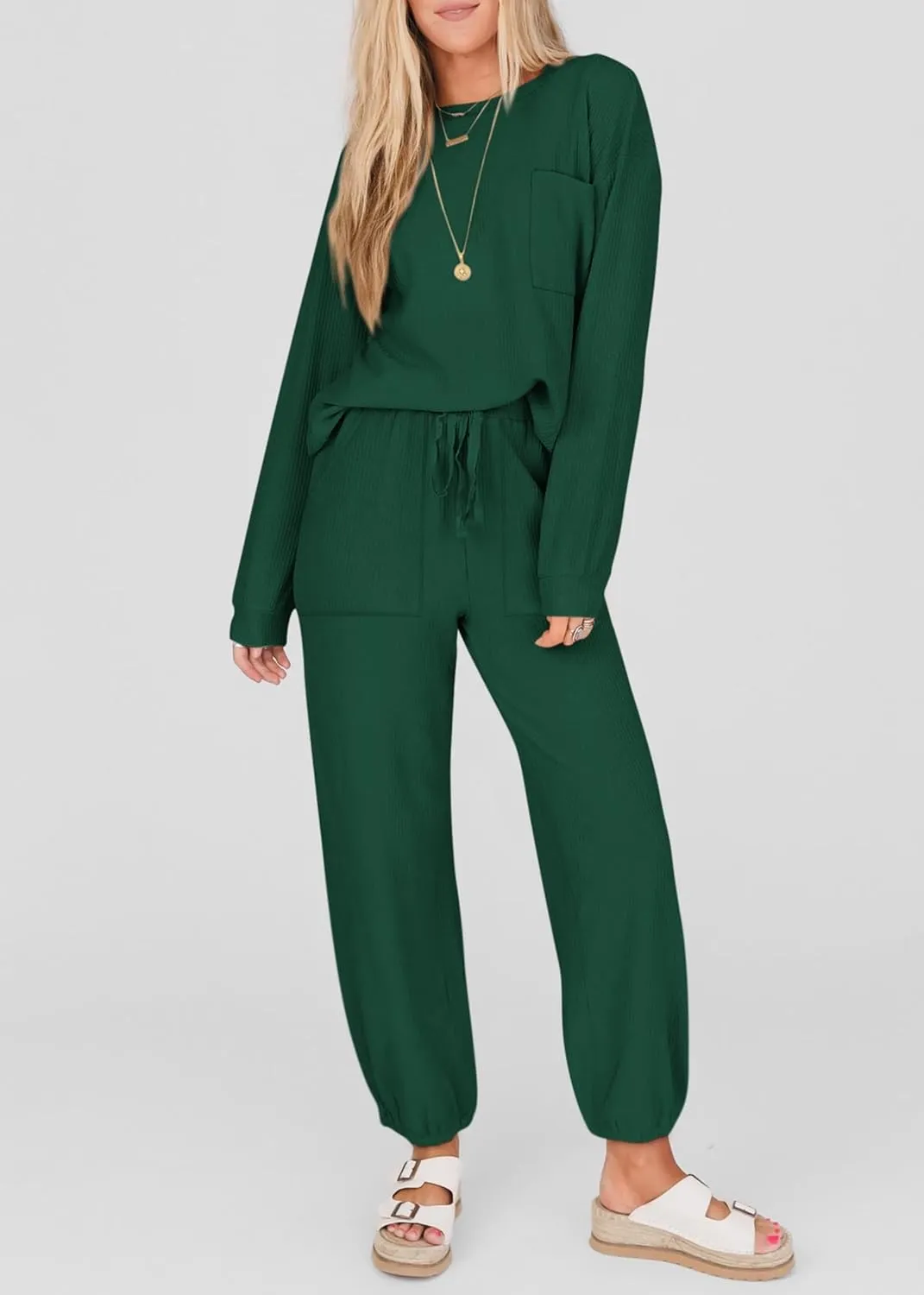 KIRUNDO Lounge Sets for Women Travel Airport Outfits Lightweight Tops Drawstring Pants Tracksuit Jogger Set Postpartum
