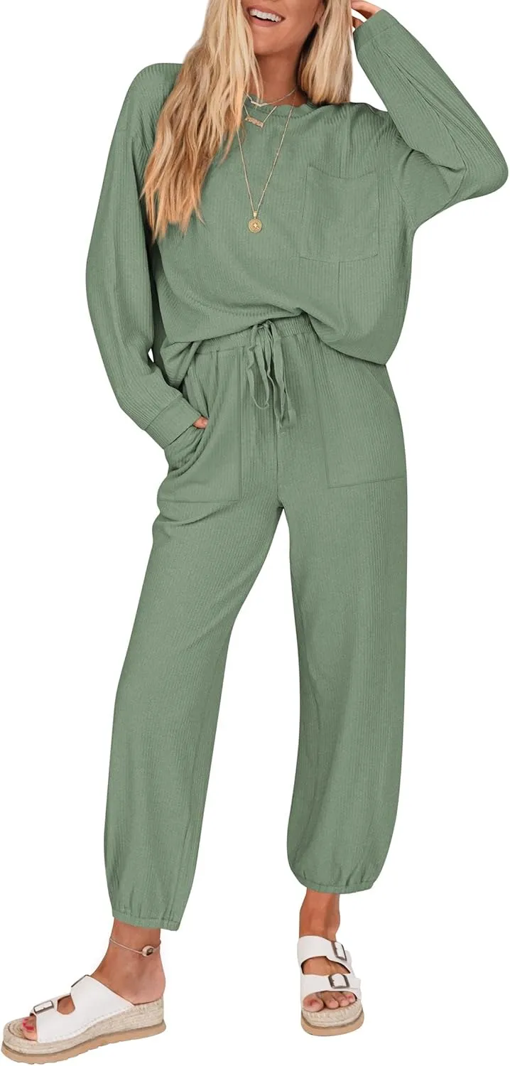 KIRUNDO Lounge Sets for Women Travel Airport Outfits Lightweight Tops Drawstring Pants Tracksuit Jogger Set Postpartum