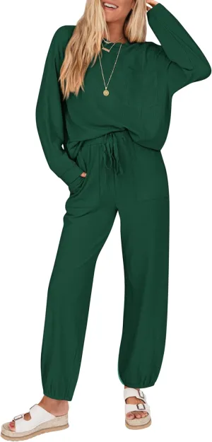 KIRUNDO Lounge Sets for Women Travel Airport Outfits Lightweight Tops Drawstring Pants Tracksuit Jogger Set Postpartum