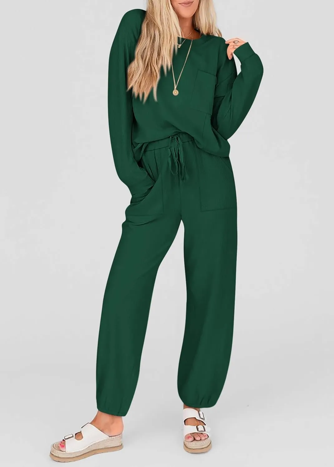 KIRUNDO Lounge Sets for Women Travel Airport Outfits Lightweight Tops Drawstring Pants Tracksuit Jogger Set Postpartum