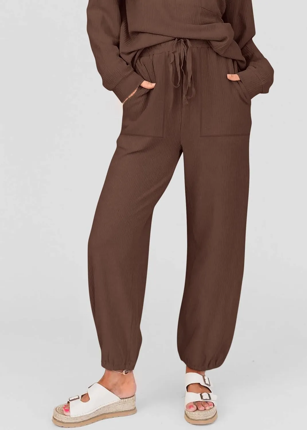 KIRUNDO Lounge Sets for Women Travel Airport Outfits Lightweight Tops Drawstring Pants Tracksuit Jogger Set Postpartum