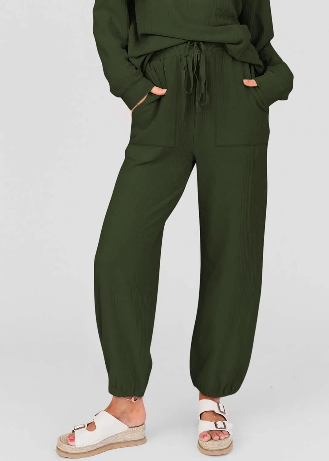 KIRUNDO Lounge Sets for Women Travel Airport Outfits Lightweight Tops Drawstring Pants Tracksuit Jogger Set Postpartum