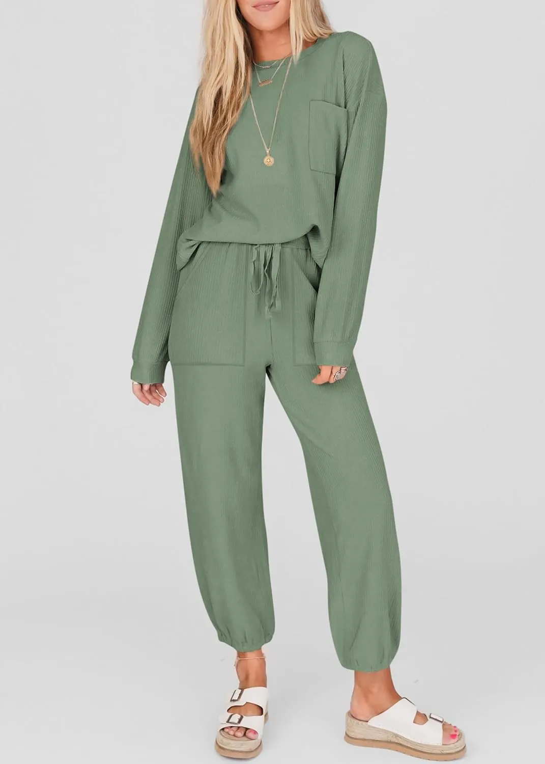 KIRUNDO Lounge Sets for Women Travel Airport Outfits Lightweight Tops Drawstring Pants Tracksuit Jogger Set Postpartum