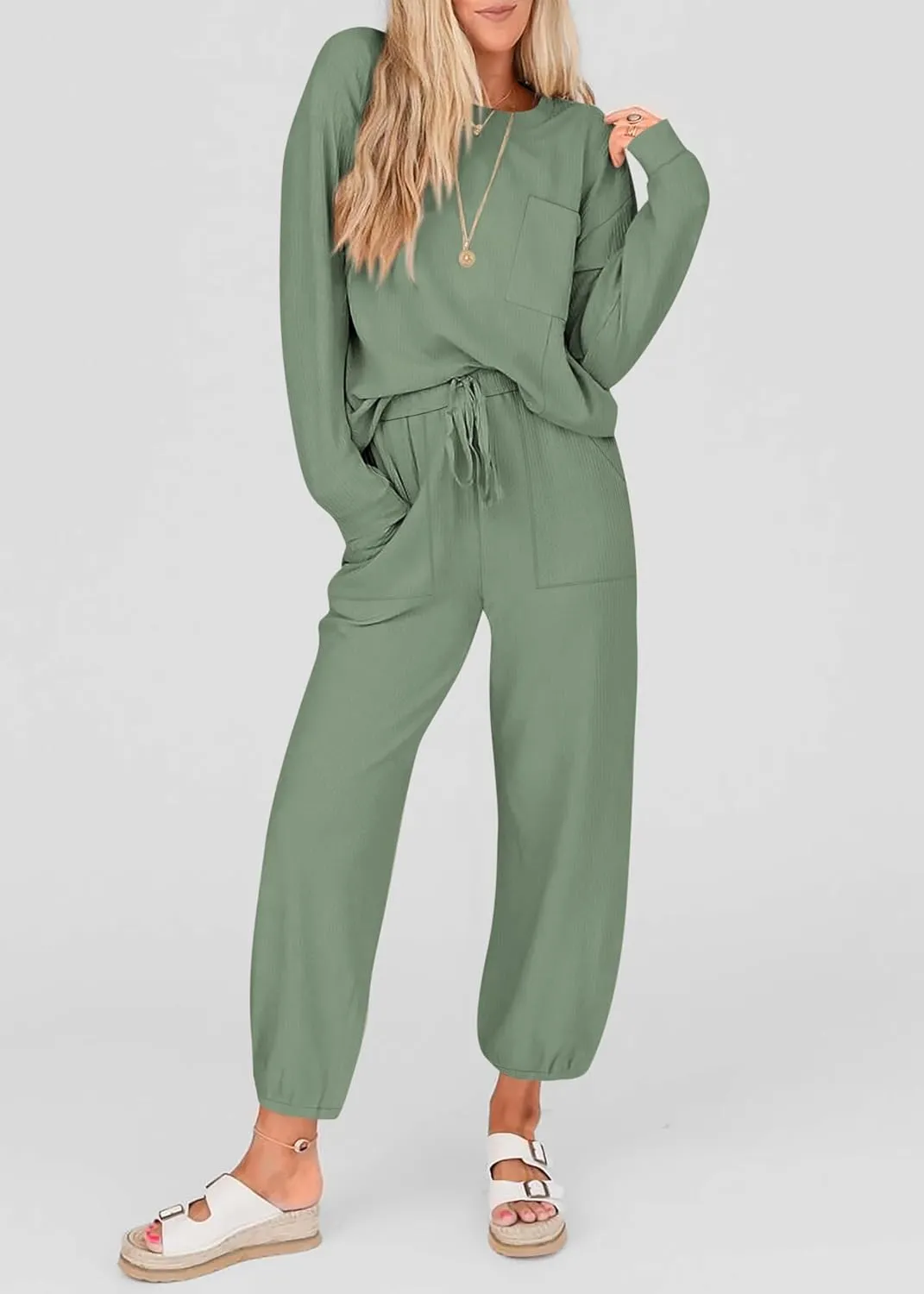 KIRUNDO Lounge Sets for Women Travel Airport Outfits Lightweight Tops Drawstring Pants Tracksuit Jogger Set Postpartum