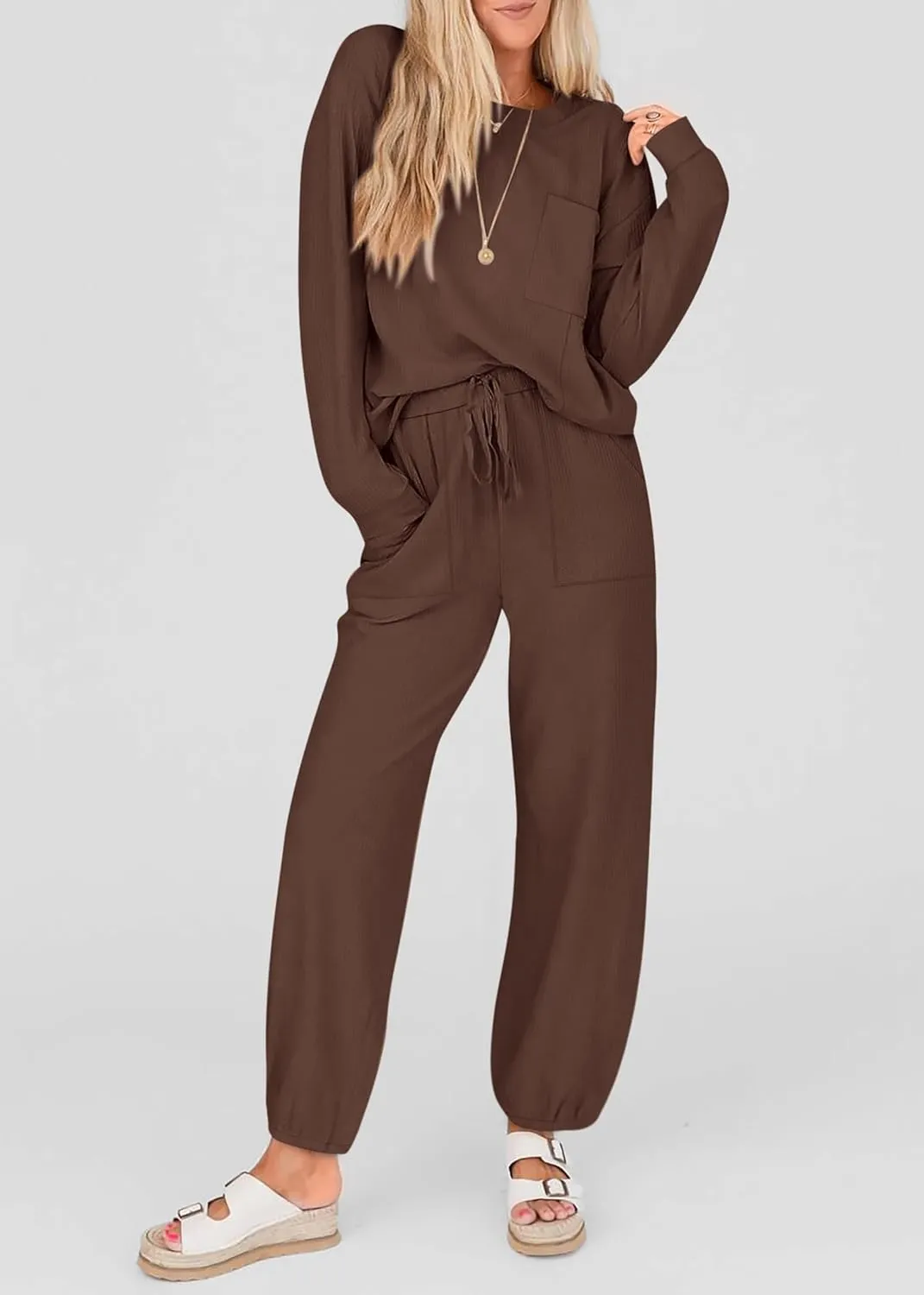 KIRUNDO Lounge Sets for Women Travel Airport Outfits Lightweight Tops Drawstring Pants Tracksuit Jogger Set Postpartum