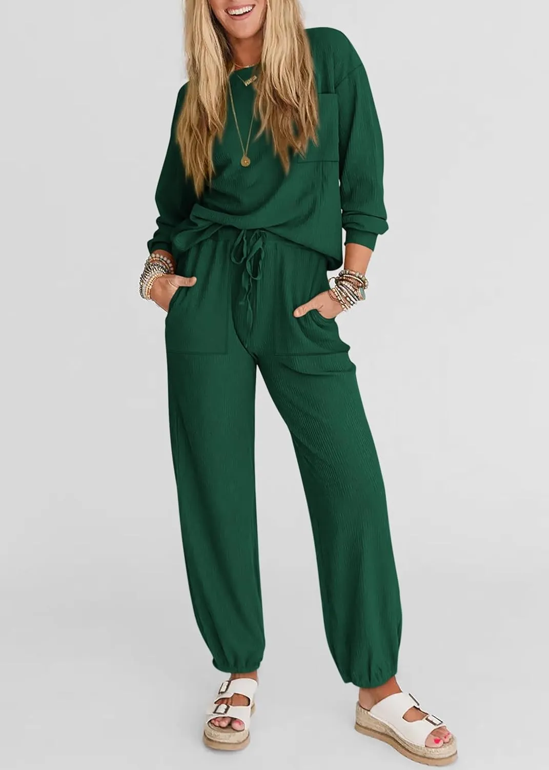 KIRUNDO Lounge Sets for Women Travel Airport Outfits Lightweight Tops Drawstring Pants Tracksuit Jogger Set Postpartum