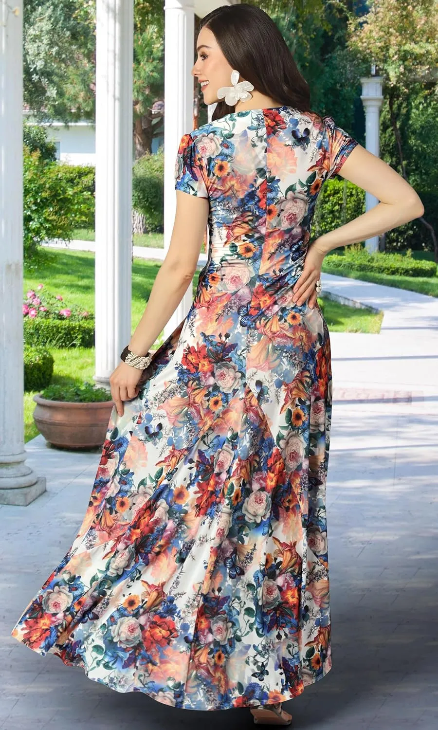 KOH KOH Womens 2025 Long Flowy Cap Sleeve Empire Waist Cocktail Maxi Dress Gown