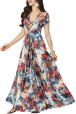 KOH KOH Womens 2025 Long Flowy Cap Sleeve Empire Waist Cocktail Maxi Dress Gown