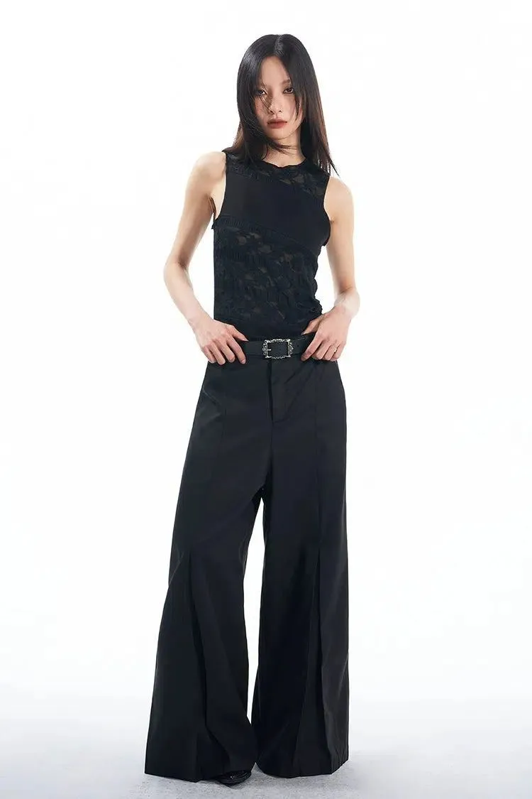 Light Basic Pleats Wide Trousers