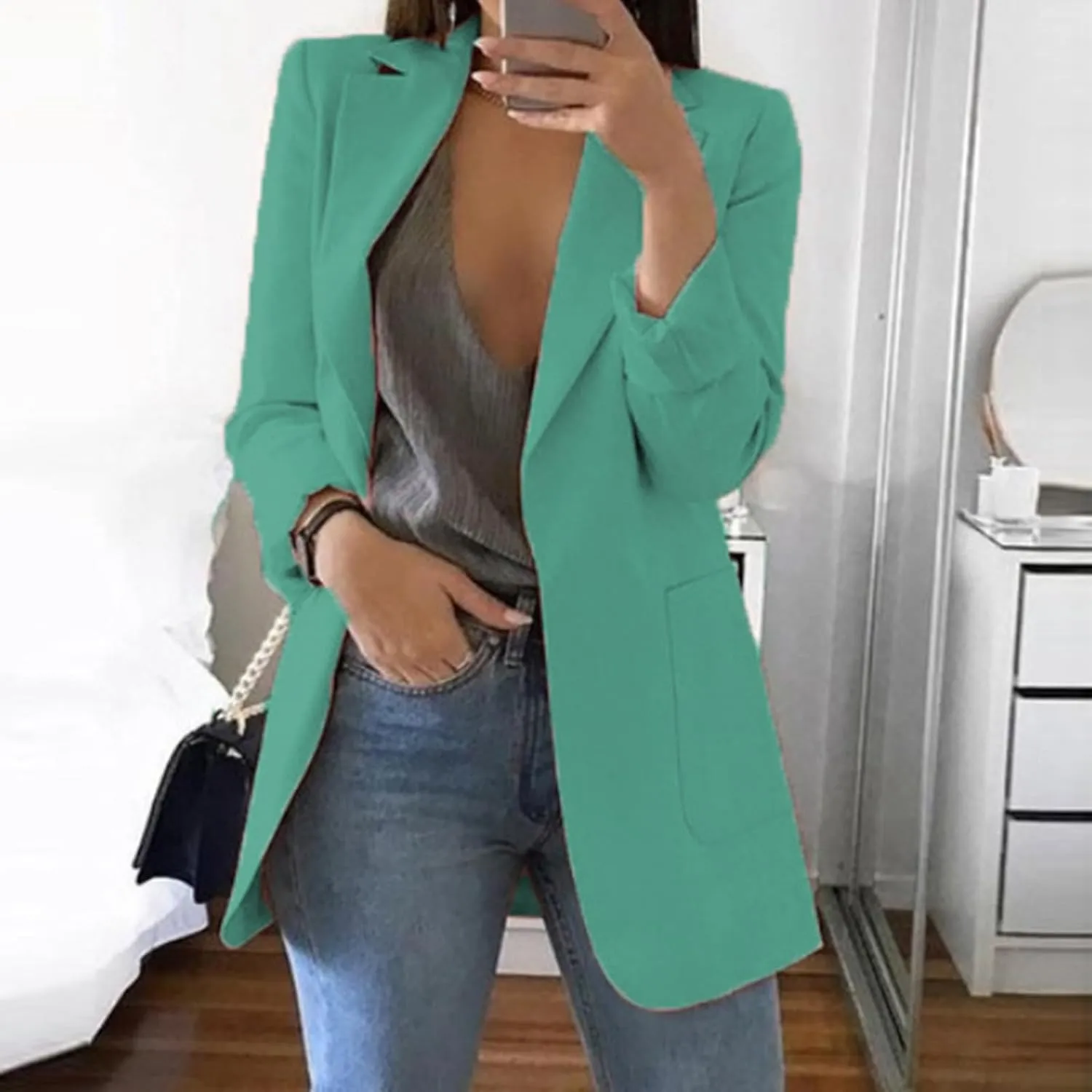 Lightweight Blazer For Women 2025 Office Work Jackets Long Sleeve Solid Formal Open Front Lapel Trendy Cardigans